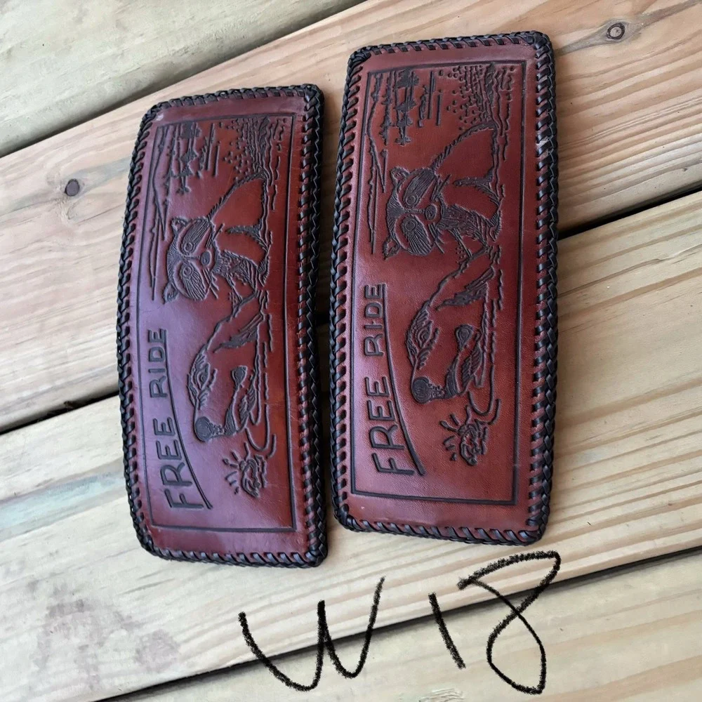 Vintage Hand Tooled Leather Wallet Bi Fold Handmade Whipstitch Raccoon Free Ride